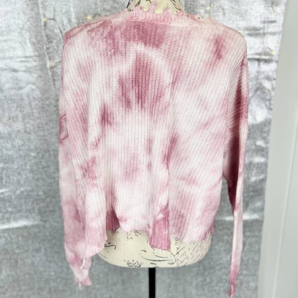Fate Pink Tie Dye Distressed V-Neck Oversized Cropped Sweater Top Size Medium - Picture 4 of 8